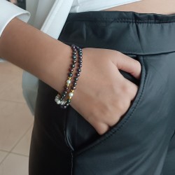 Βραχιόλι με Κ14 χρυσά στοιχεία και 2 σειρές μαργαριτάρια - F125233
